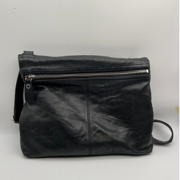 Marigot Handbags - Margot Black Pebbled Leather Crossbody Bag Foldover Zip Top Minimalist Messenger